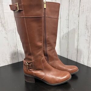 Bandolino Leather Mid Calf Boots Size 6M Low Heel Classic Riding Style Full Zip